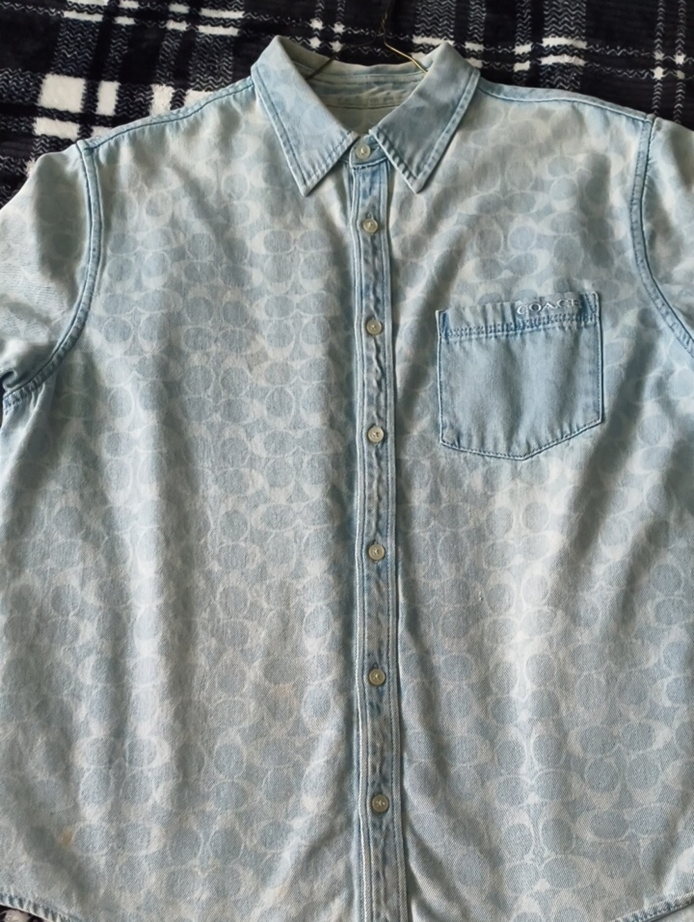 Coach Light Blue Denim Logo-Print Button Down Shirt